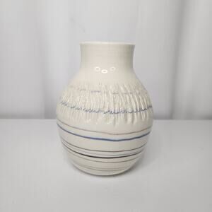Vtg Handmade Ceramic Stoneware Vase 6" Cream Blue Mission Cottage Country